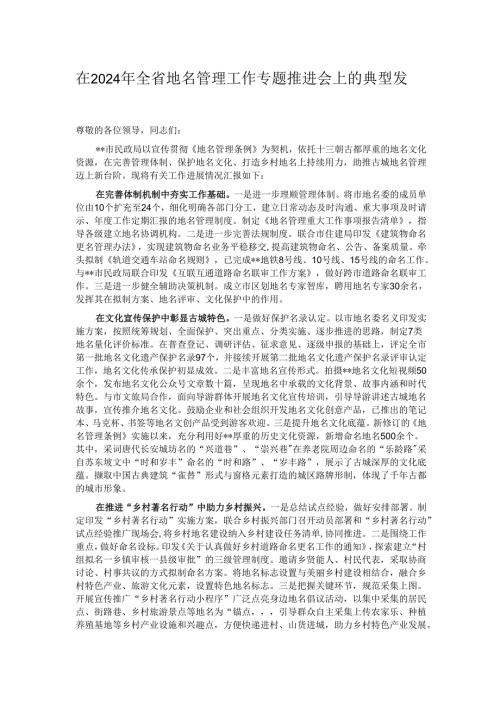 在2024年全省地名管理工作专题推进会上的典型发言.docx