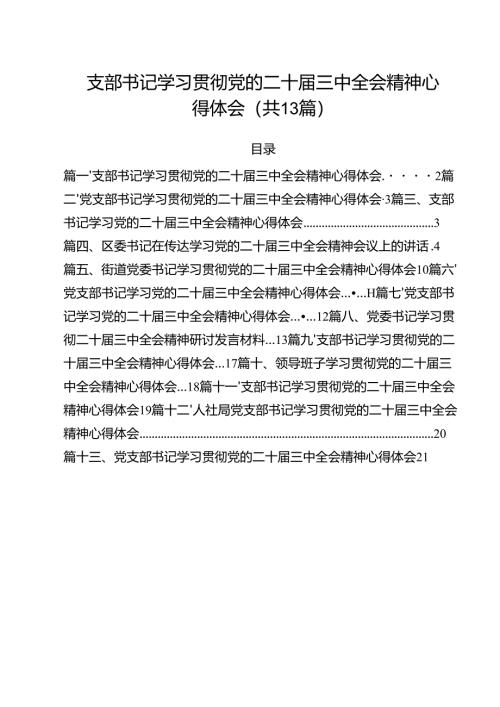 （13篇）支部书记学习贯彻党的二十届三中全会精神心得体会（最新版）.docx
