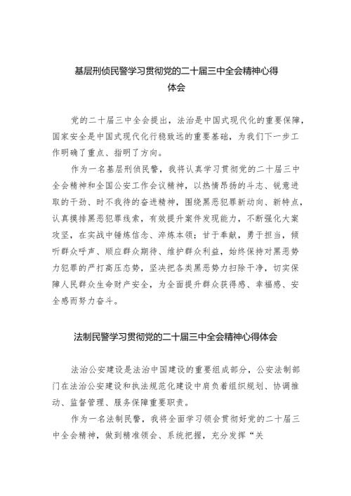 （9篇）基层刑侦民警学习贯彻党的二十届三中全会精神心得体会（精选）.docx