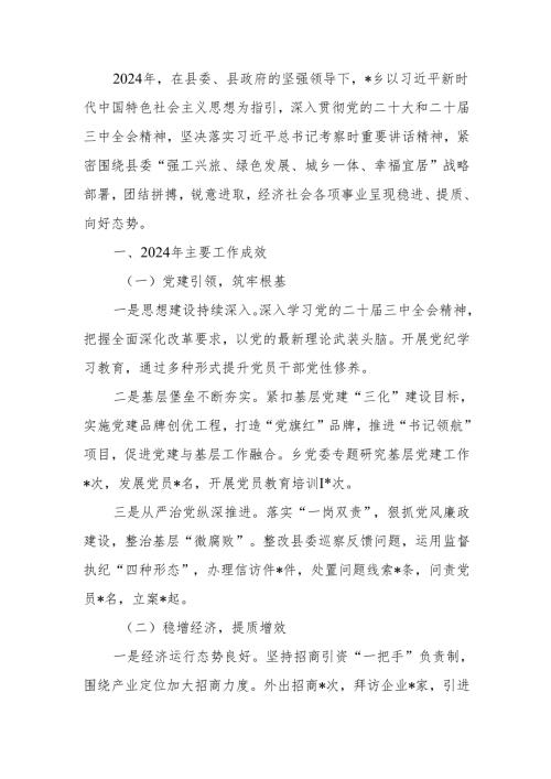 乡镇2024年工作总结和2025年工作计划.docx