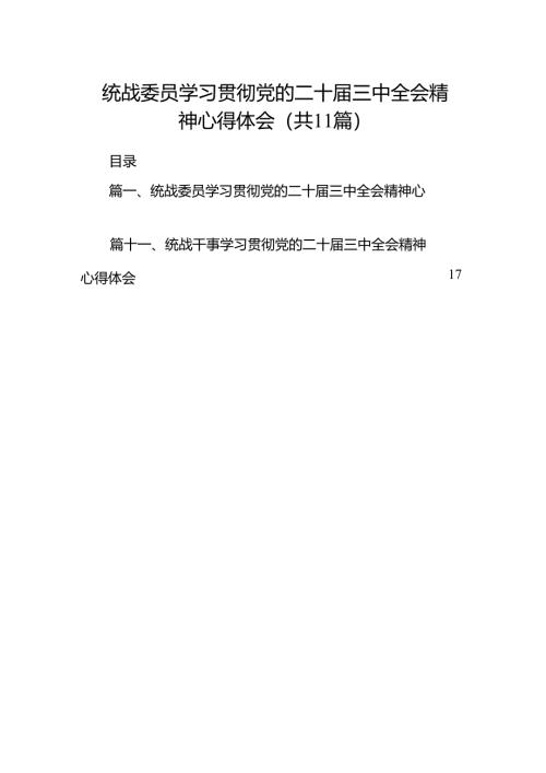 （11篇）统战委员学习贯彻党的二十届三中全会精神心得体会（精选）.docx