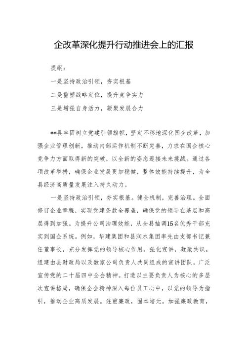 国企改革深化提升行动推进会上的汇报.docx