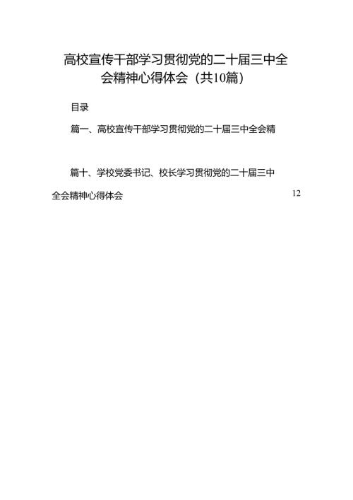 10篇高校宣传干部学习贯彻党的二十届三中全会精神心得体会（详细版）.docx