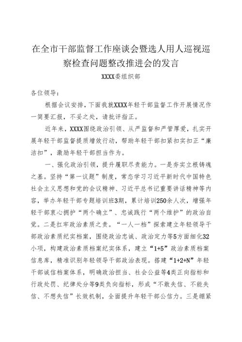 在全市干部监督工作座谈会暨选人用人巡视巡察检查问题整改推进会的发言.docx