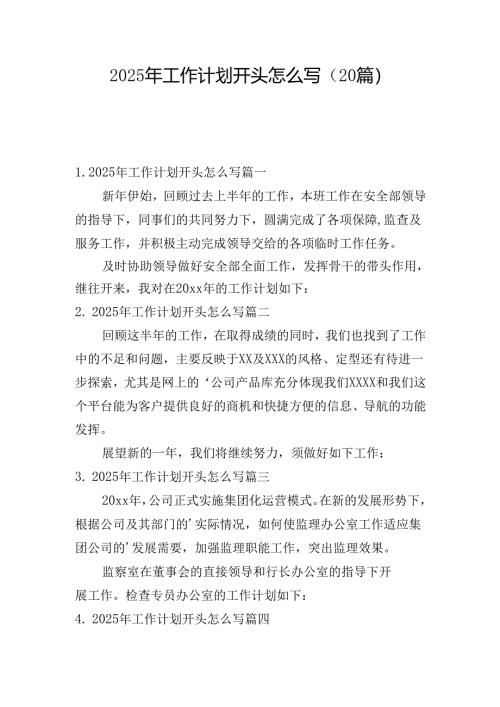 2025年工作计划开头怎么写（20篇）.docx