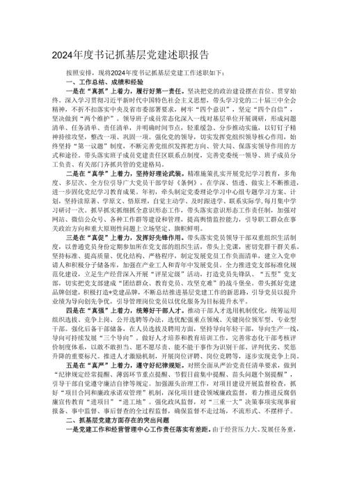 2024年度书记抓基层党建述职报告.docx