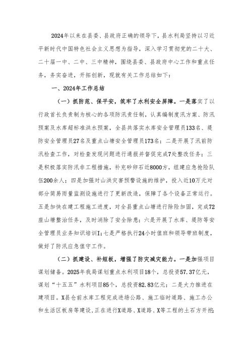 水利局2024年工作总结及2025年工作计划.docx