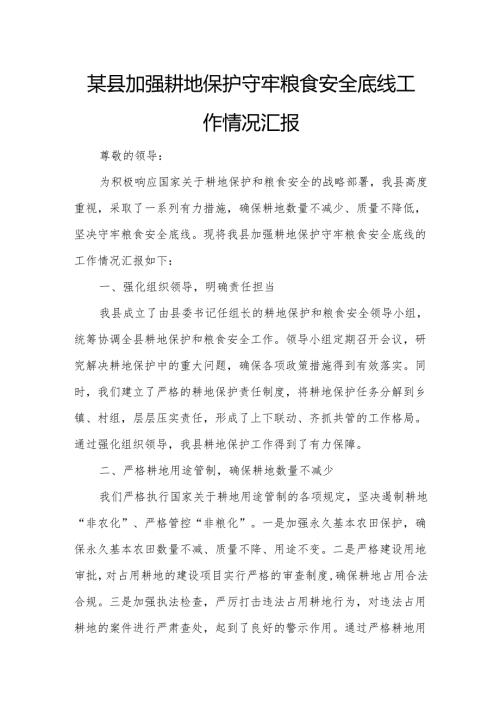 某县加强耕地保护守牢粮食安全底线工作情况汇报.docx
