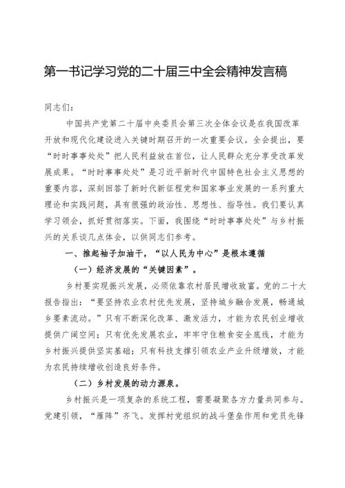 第一书记学习党的二十届三中全会精神发言稿（“时时事事处处”与乡村振兴的关系）.docx