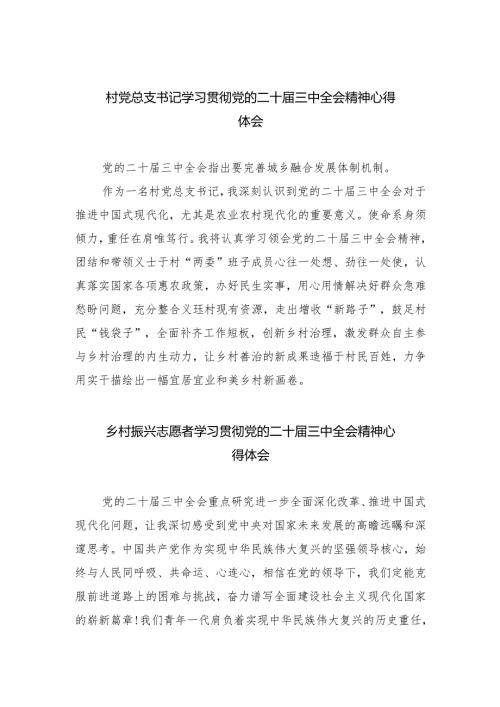 （9篇）村党总支书记学习贯彻党的二十届三中全会精神心得体会合辑.docx