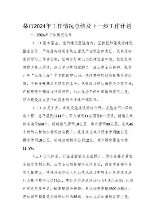 某市2024年工作情况总结及下一步工作计划.docx