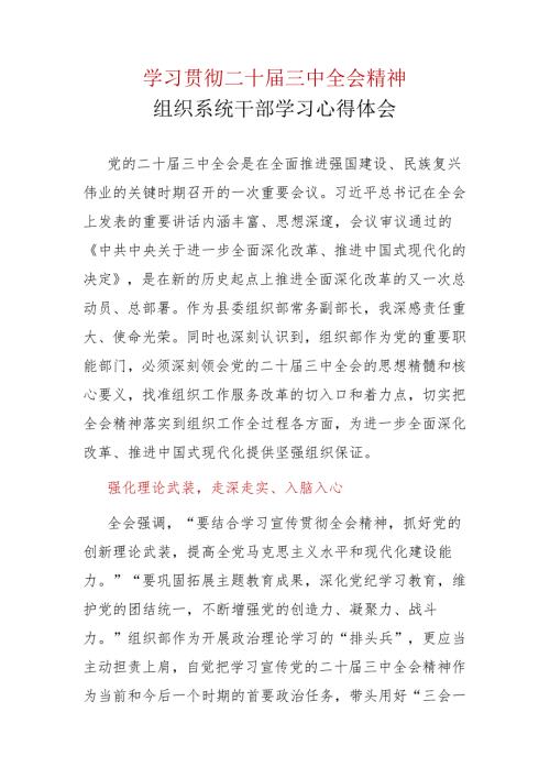 学习贯彻二十届三中全会精神组织系统干部学习心得体会.docx