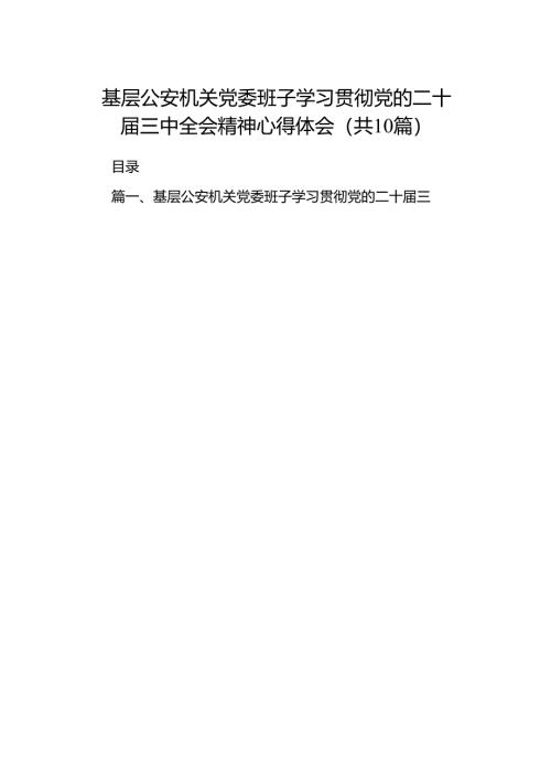 （10篇）基层公安机关党委班子学习贯彻党的二十届三中全会精神心得体会（详细版）.docx