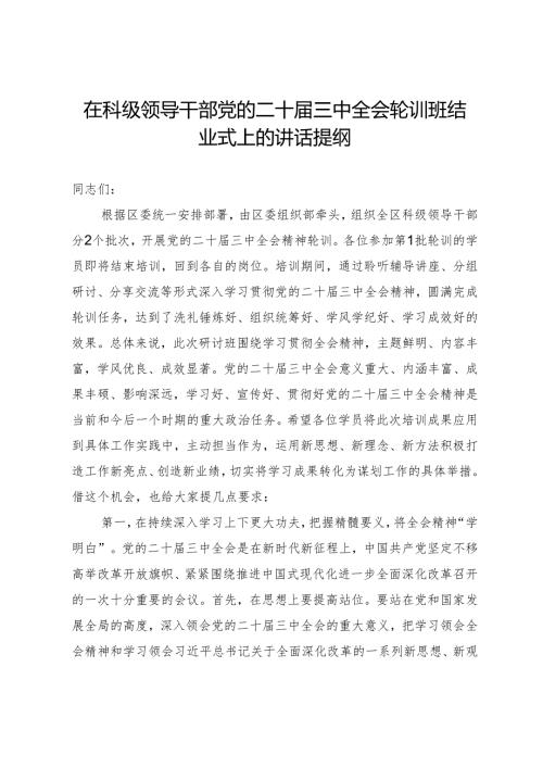 在科级领导干部党的二十届三中全会轮训班结业式上的讲话提纲.docx