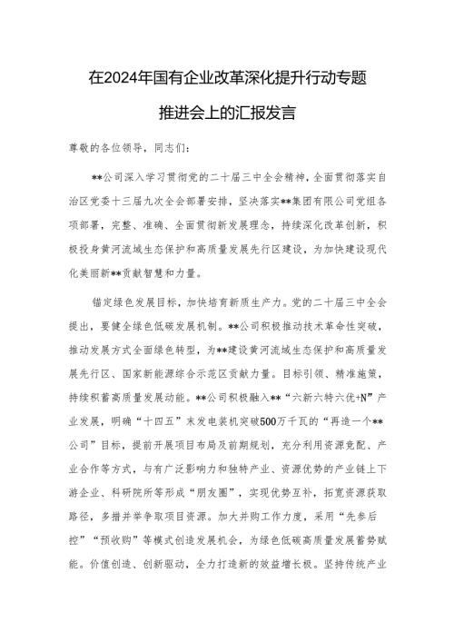 2024年国有企业改革深化提升行动专题推进会上的汇报发言范文2篇.docx