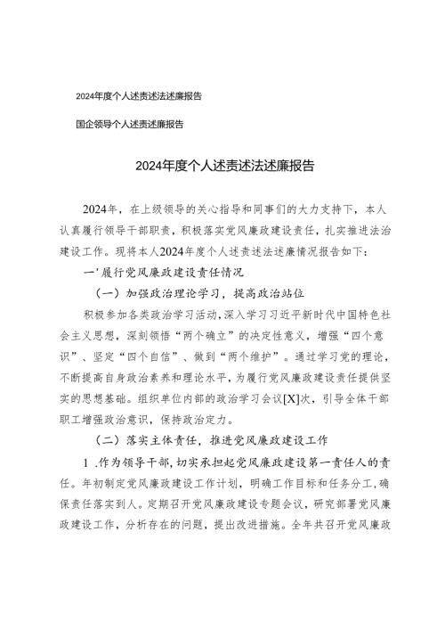 2024年度个人述责述法述廉报告国企领导个人述责述廉报告.docx