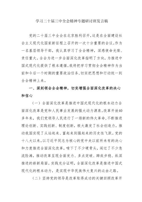 2024年开展《学习二十届三中全会精神》专题研讨班发言稿（5份）_52.docx