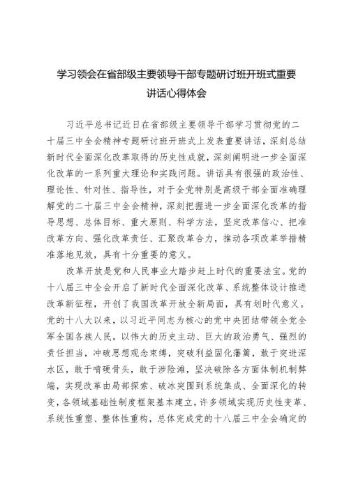 （6篇）学习领会2024年在省部级主要领导干部专题研讨班开班式重要讲话心得体会.docx