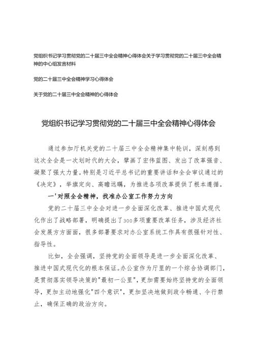 2024-2025年党组织书记学习贯彻党的二十届三中全会精神心得体会.docx
