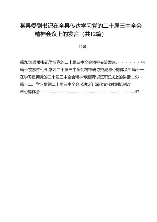 某县委副书记在全县传达学习党的二十届三中全会精神会议上的发言12篇（精选）.docx