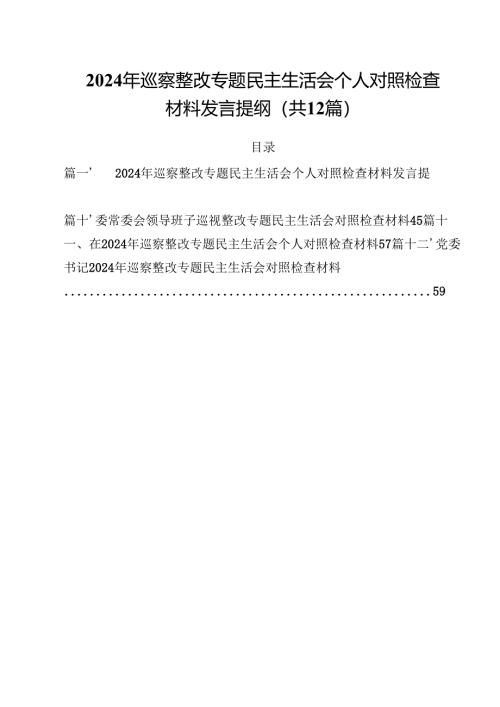 2024年巡察整改专题民主生活会个人对照检查材料发言提纲12篇（最新版）.docx