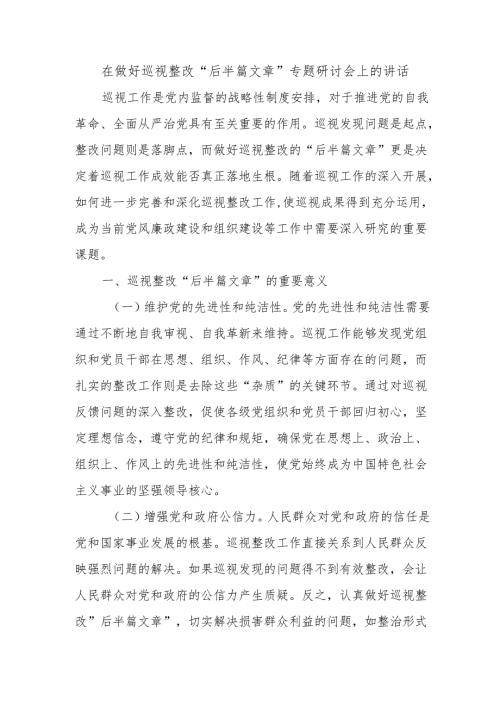 在做好巡视整改“后半篇文章”专题研讨会上的讲话.docx