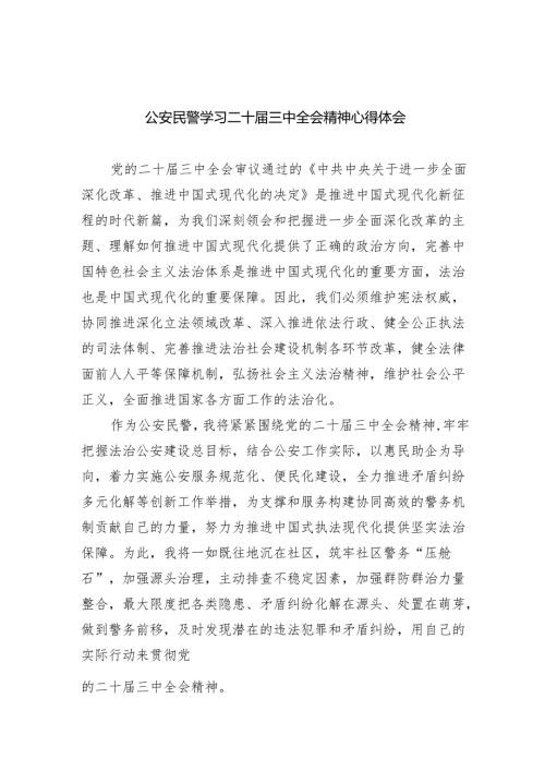 （9篇）公安民警学习二十届三中全会精神心得体会（详细版）.docx