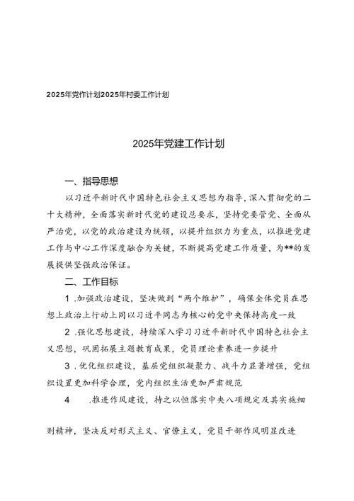 2025年党建工作计划2025年村委工作计划.docx