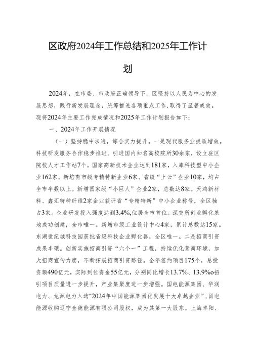 区政府2024年工作总结和2025年工作计划.docx