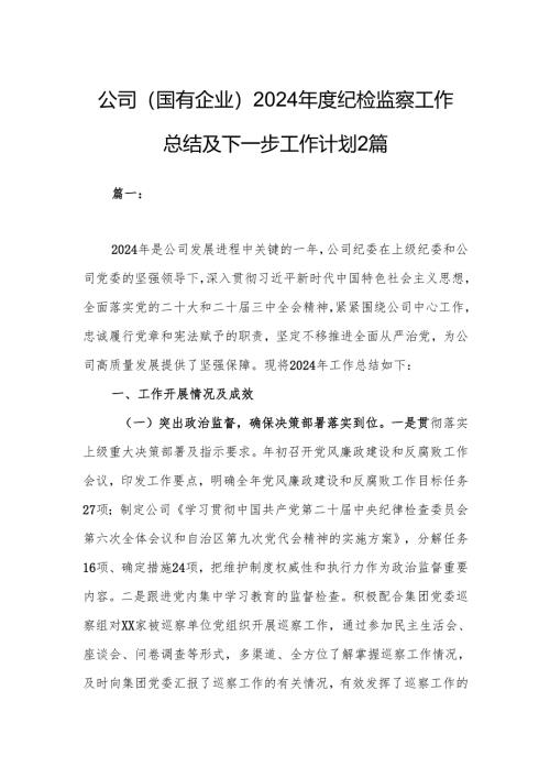 公司（国有企业）2024年度纪检监察工作总结及下一步工作计划2篇.docx