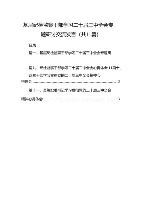 （11篇）基层纪检监察干部学习二十届三中全会专题研讨交流发言集合.docx