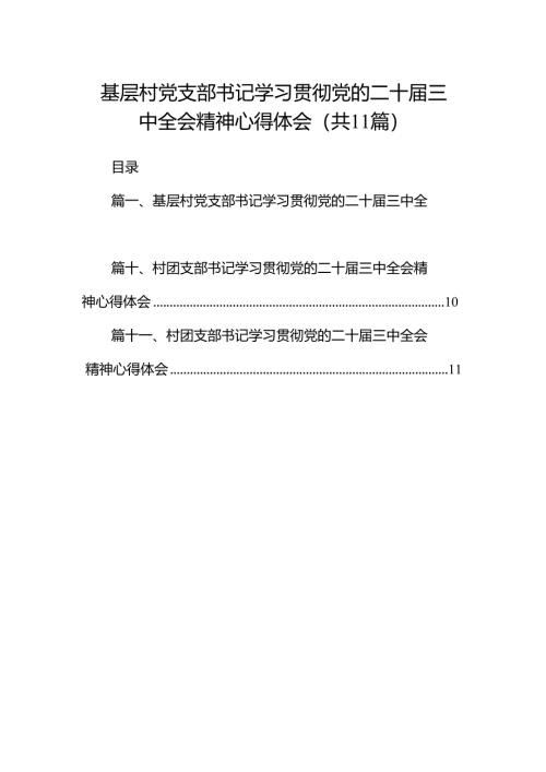 （11篇）基层村党支部书记学习贯彻党的二十届三中全会精神心得体会专题资料.docx