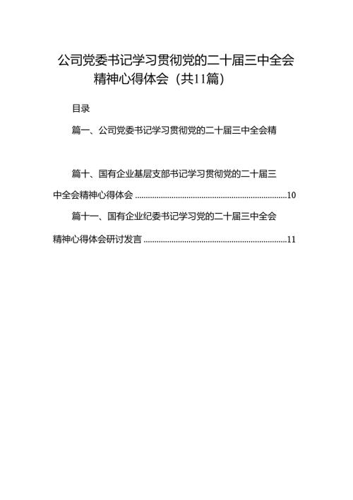 （11篇）公司党委书记学习贯彻党的二十届三中全会精神心得体会范文.docx