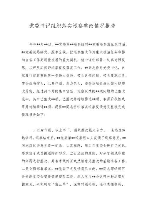 党委书记组织落实巡察整改情况报告.docx