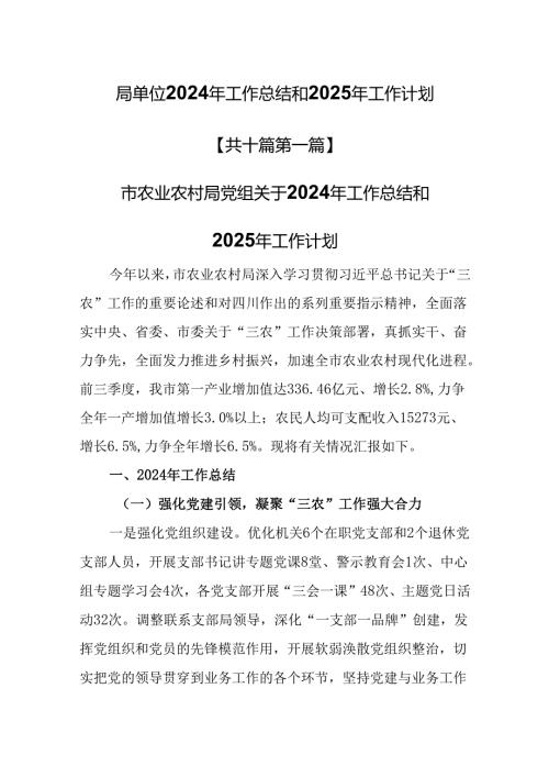 （10篇）局单位2024年工作总结和2025年工作计划.docx