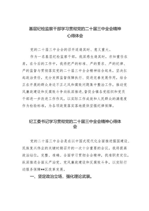 （9篇）基层纪检监察干部学习贯彻党的二十届三中全会精神心得体会（详细版）.docx