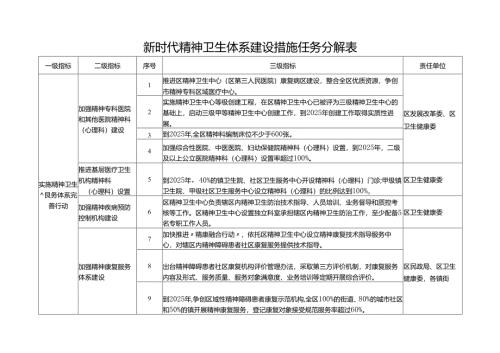 新时代精神卫生体系建设措施任务分解表.docx