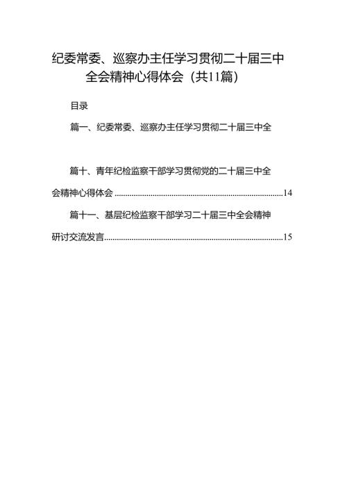 （11篇）纪委常委、巡察办主任学习贯彻二十届三中全会精神心得体会范文.docx