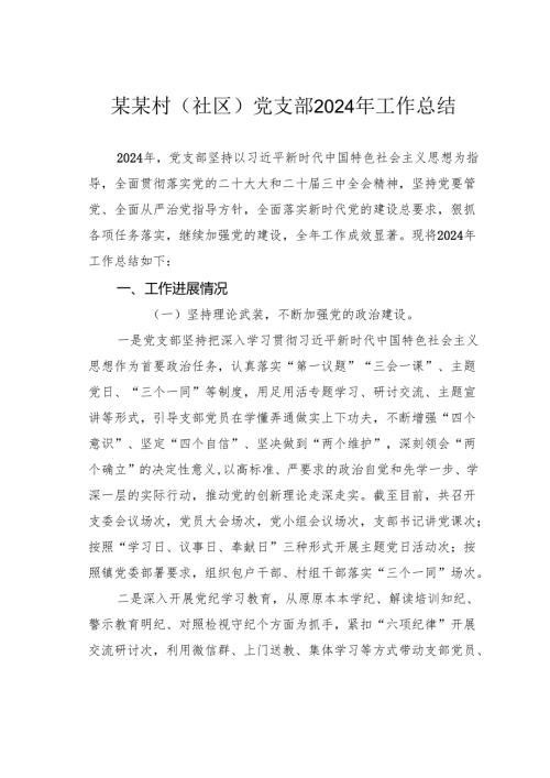某某村（社区）党支部2024年工作总结.docx