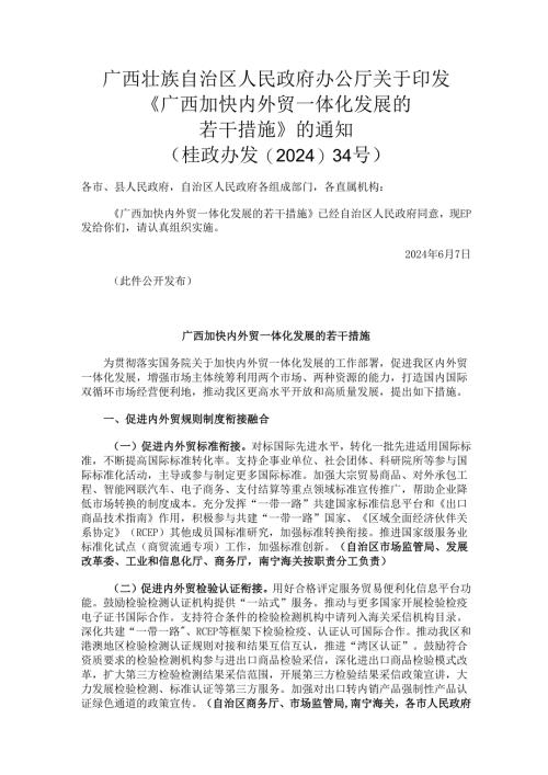 2024.6《广西加快内外贸一体化发展的若干措施》.docx