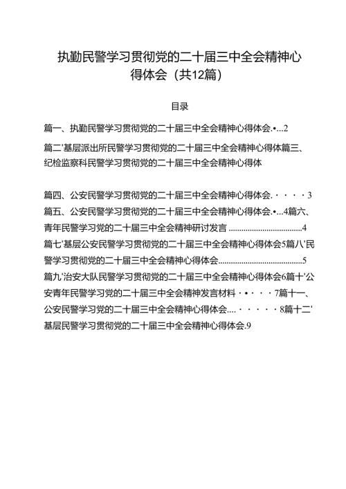 执勤民警学习贯彻党的二十届三中全会精神心得体会12篇（详细版）.docx