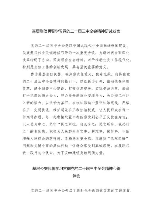 （9篇）基层刑侦民警学习党的二十届三中全会精神研讨发言（详细版）.docx