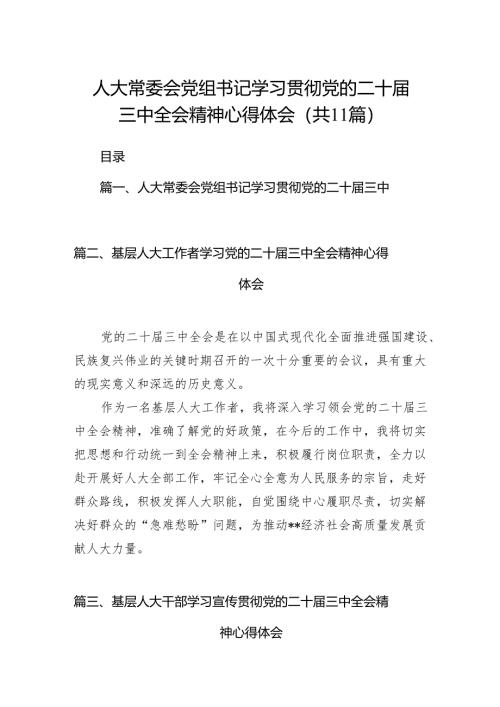 （11篇）人大常委会党组书记学习贯彻党的二十届三中全会精神心得体会（精选）.docx