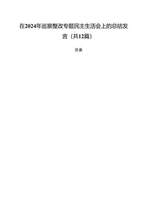 在2024年巡察整改专题民主生活会上的总结发言12篇（精选）.docx