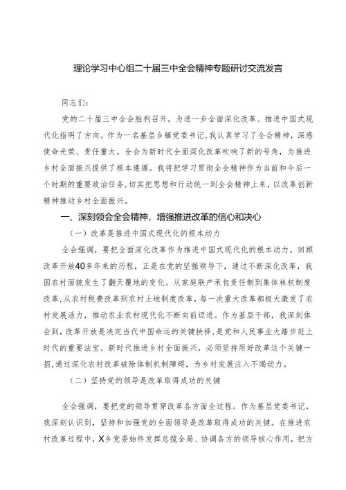 (五篇)理论学习中心组二十届三中全会精神专题研讨交流发言范文.docx