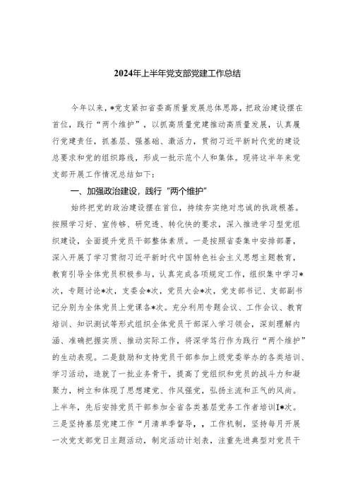 2024年上半年党支部党建工作总结优选9篇.docx