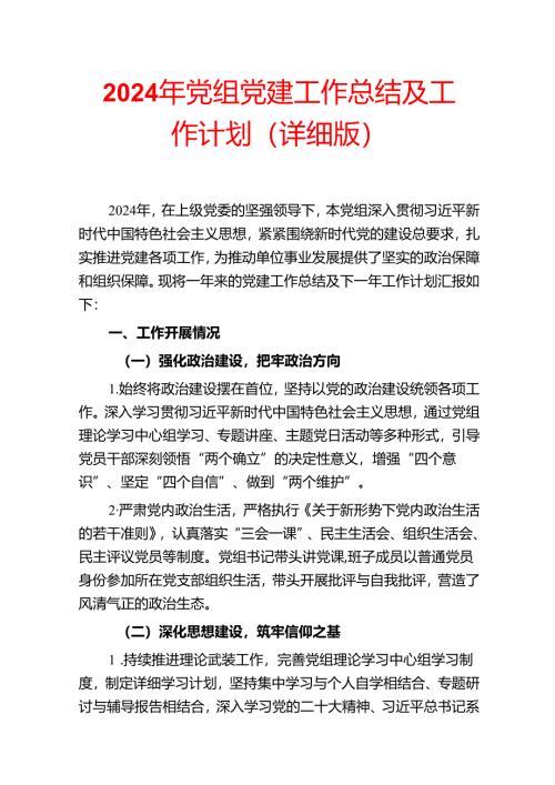 2024年党组党建工作总结及工作计划（详细版）.docx