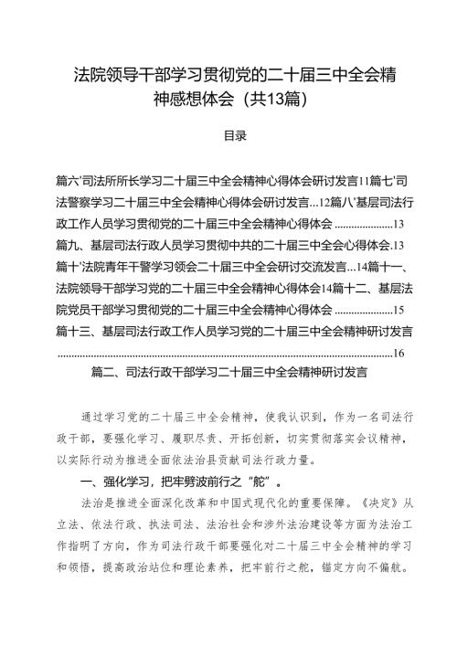 （13篇）法院领导干部学习贯彻党的二十届三中全会精神感想体会集合.docx