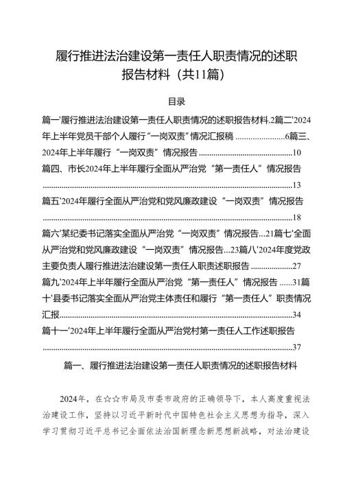 (11篇)履行推进法治建设第一责任人职责情况的述职报告材料范文精选.docx