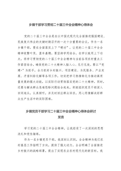 （9篇）乡镇干部学习贯彻二十届三中全会精神心得体会范文.docx